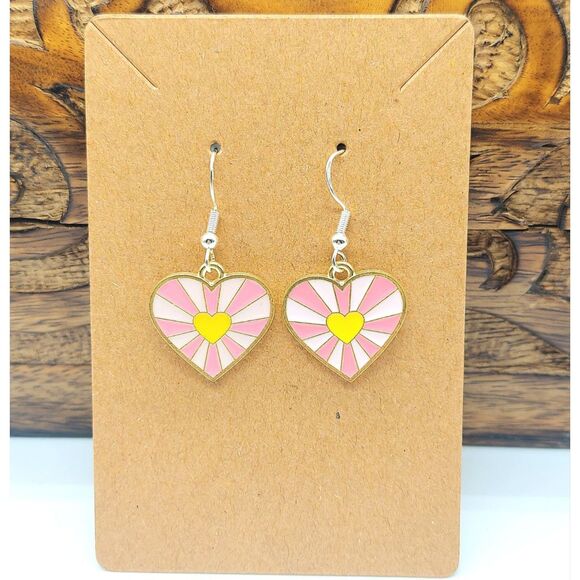 Jewelry - Yellow and Pink Retro Heart Earrings Valentine's Day